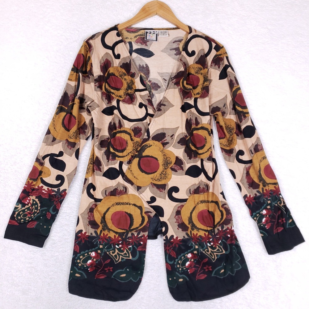 Take Two Vintage Wrap Top Womens Medium Retro‎ Floral Cotton Whimsegoth Tunic